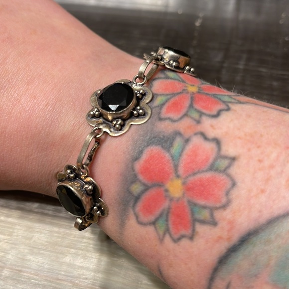 Vintage Stainless 925 Silver Plated Onyx Crystal Bracelet 925 Onyx  Bracelet - Picture 5 of 8